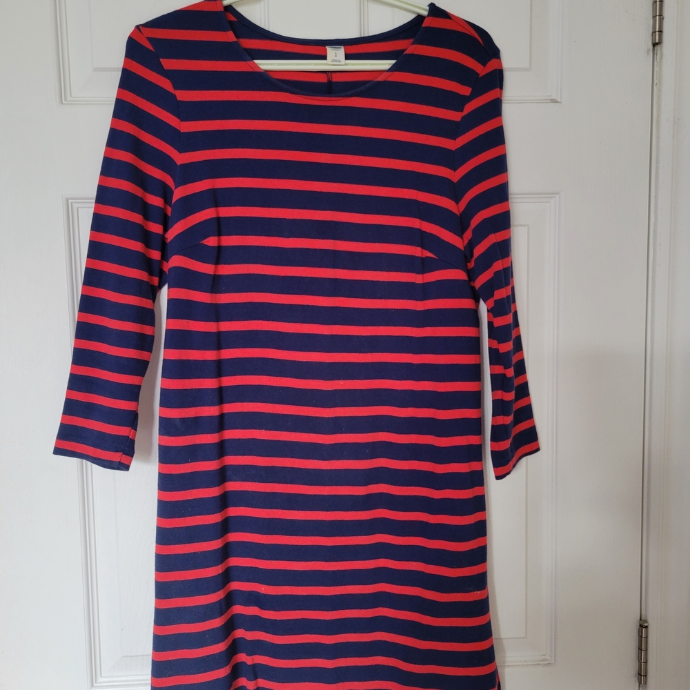 Old Navy Navy and Red Striped Midi Dress